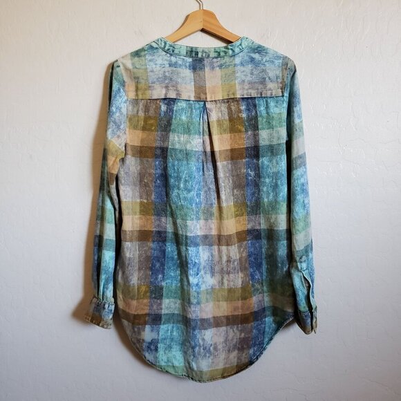 Anthropologie Isabella Sinclair Plaid Ruffle Henley Top Acid Wash Size Womens XS - Picture 8 of 11